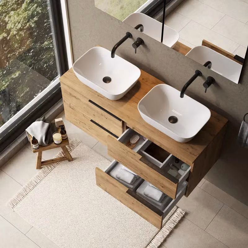 Banyetti Celtic 1200mm Wall Hung Bathroom Vanity Unit with Matching Worktop in Ostippo Light Oak – 3