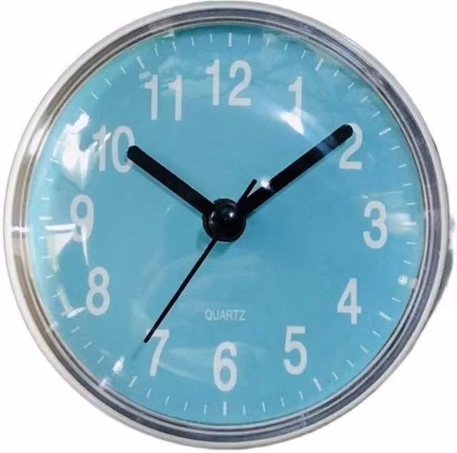 NESTLUNE Blue Waterproof Suction Cup Shower and Kitchen Clock, W/D/H: 15 x 15 x 15 cm