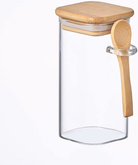 Eden & Willow Airtight Glass Pantry Storage Jar with Bamboo Lid and Spoon, Transparent, 0.3 l