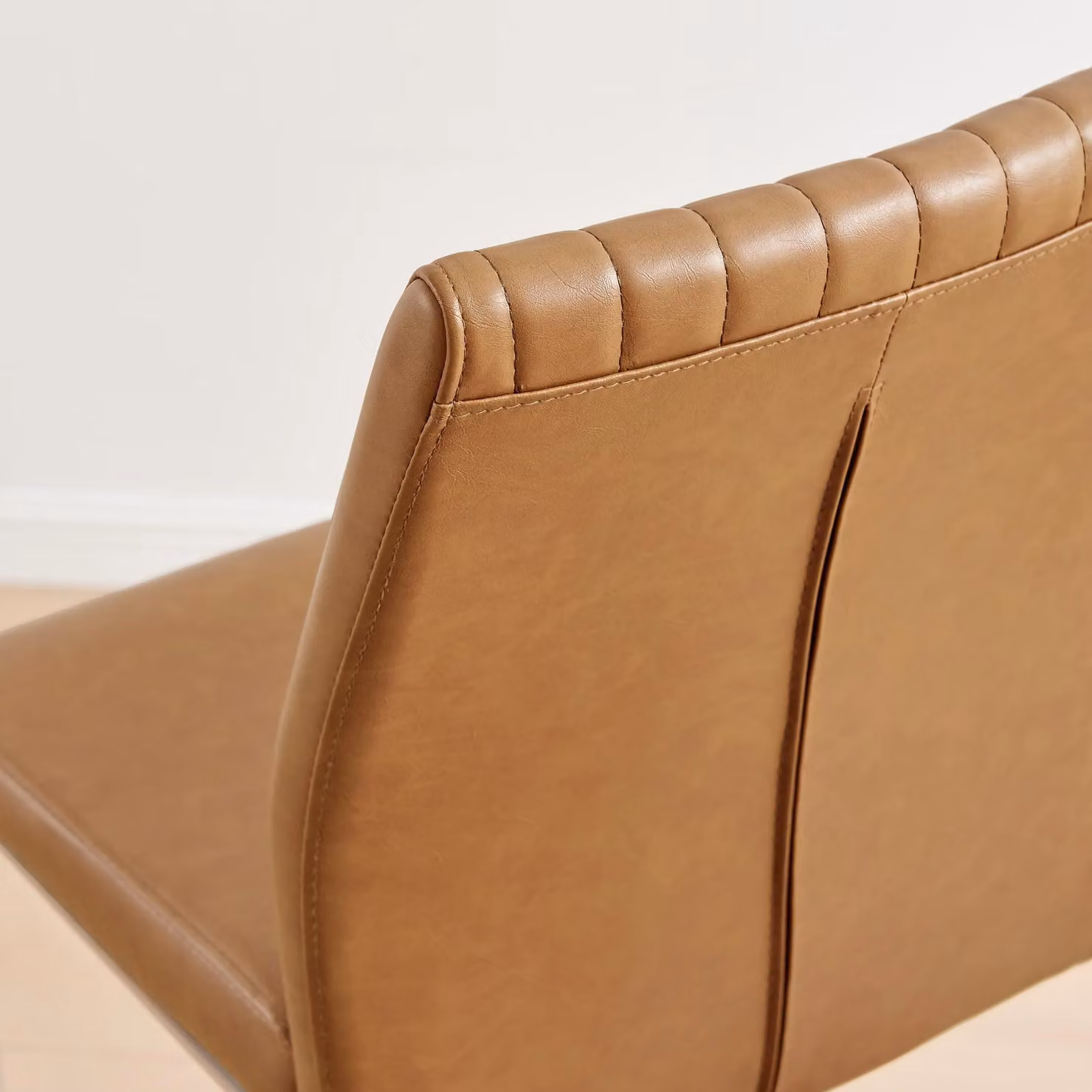 FurnitureboxUK Lorenzo Set of 2 Modern Faux Leather and Silver Metal Counter Stools in Tan – 3