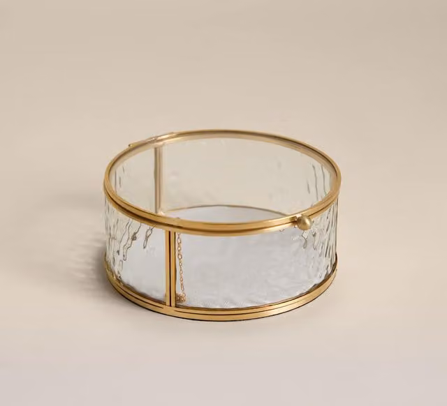 M&S Small Round Mottled Glass Box with Lid in Gold and Bronze