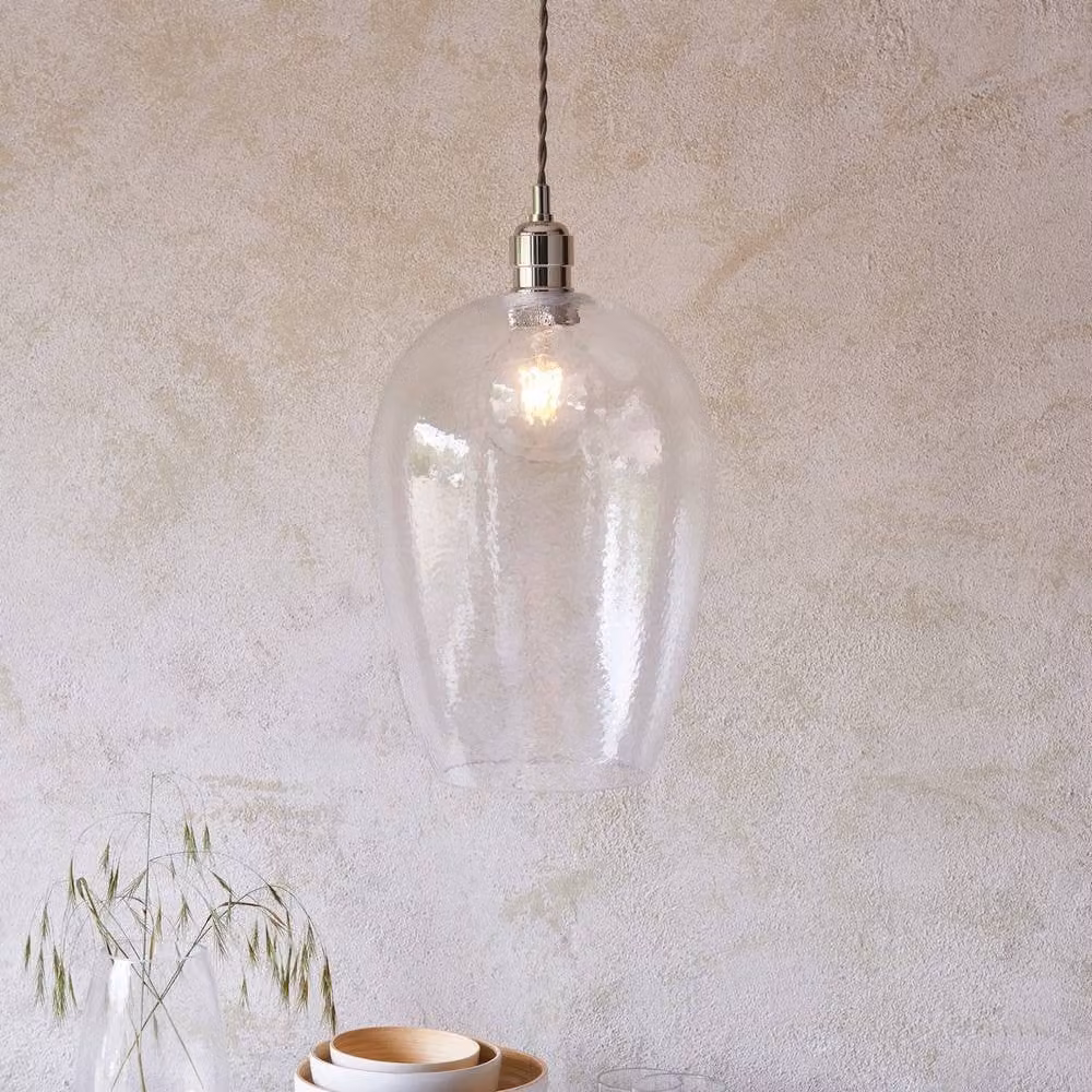 Netlighting Livorno Dome Pendant Light with Hammered Grey Transparent Glass and Chrome Metal Finish – 2