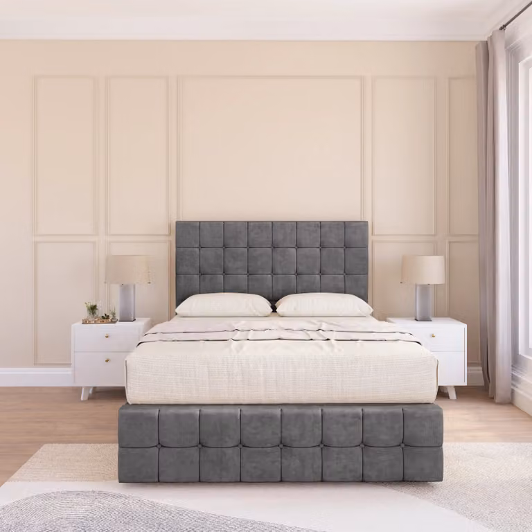 Sloomy Berlin Chesterfield Upholstered Divan Bed Frame with Headboard in Grey, W/D/H: 140 x 200 cm