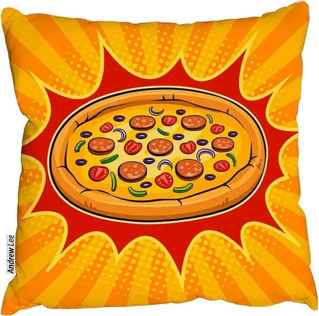 Benjamin Tate Design LTD Round Pizza Pop Art Retro Outdoor Cushion, Yellow, Diameter: 60 cm