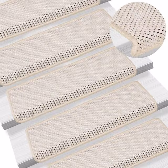 Berkfield Home Self-adhesive Sisal-Look Stair Mats, 15 Pieces, Beige, W/D/H: 65 x 21 x 4 cm