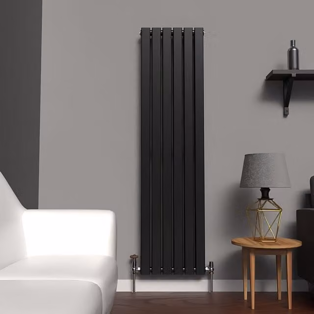Lux Heat Flat Coloured Vertical Radiator in Space Black, H 160 cm x W 42 cm