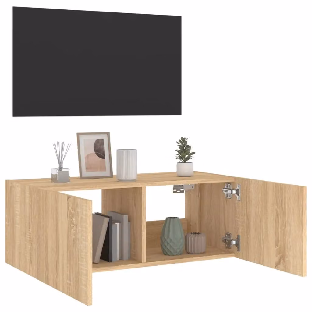Berkfield Home Modern Wall Mounted TV Cabinet with Integrated LED Lights in Sonoma Oak Brown, W/D/H: 80 x 35 x 31 cm – 5