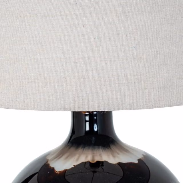 KDMK Sepia Shadows Table Lamp with Ceramic Base and Beige Fabric Shade in Brown