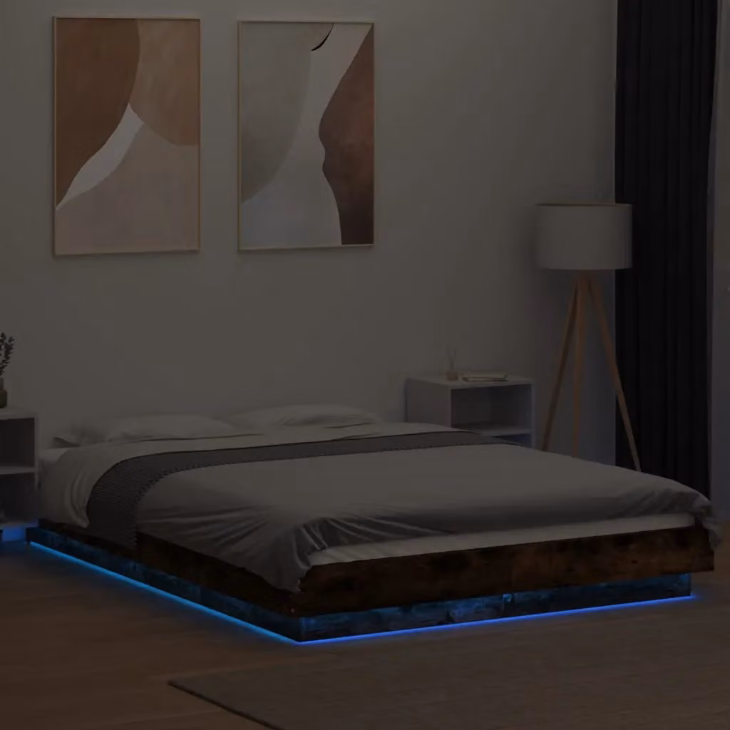 Berkfield Home Modern Small Double Bed Frame with LED Under-Bed Lighting and USB Charging Port in Smoked Oak Brown, W/D/H: 120 x 200 cm – 3