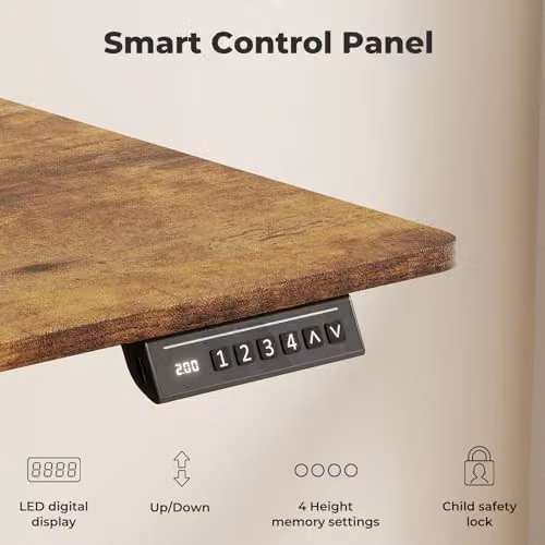 Levede Electric Height Adjustable Standing Desk with 4 Memory Smart Panel and Splice Board, Rustic Brown, W: 120 cm, D: 60 cm – 4