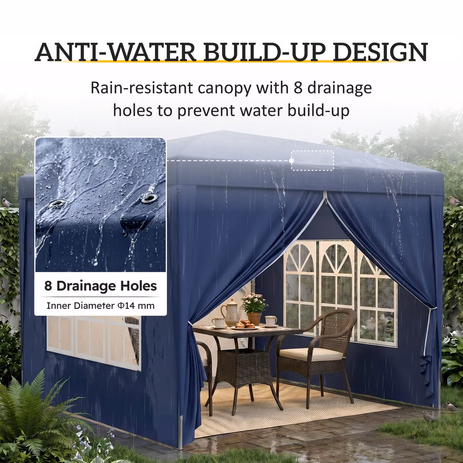 Outsunny Blue Pop Up Gazebo with Sides W: 300 cm, D: 300 cm, H: 196 cm – 5