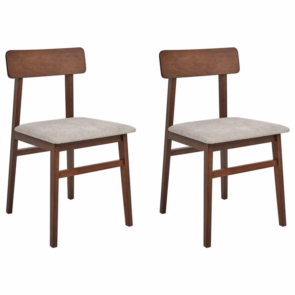 Wyld and Coco Set of 2 Armless Dining Chairs in Brown Rubberwood with Taupe Fabric – 2