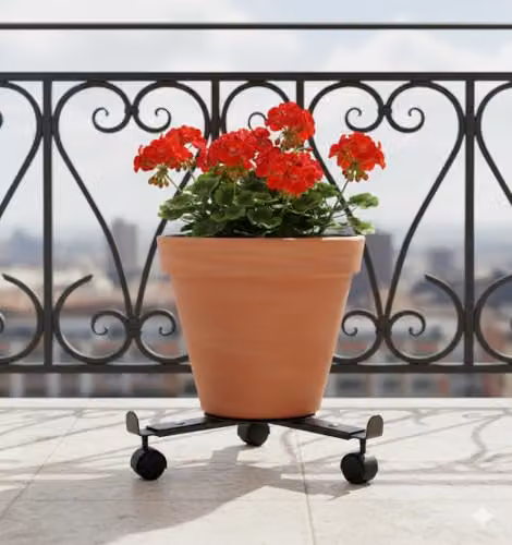 Almineez 2 x Extendable Heavy Duty Steel Plant Pot Caddy Trolley in Grey and Black for 24-38cm Diameter Planters – 5