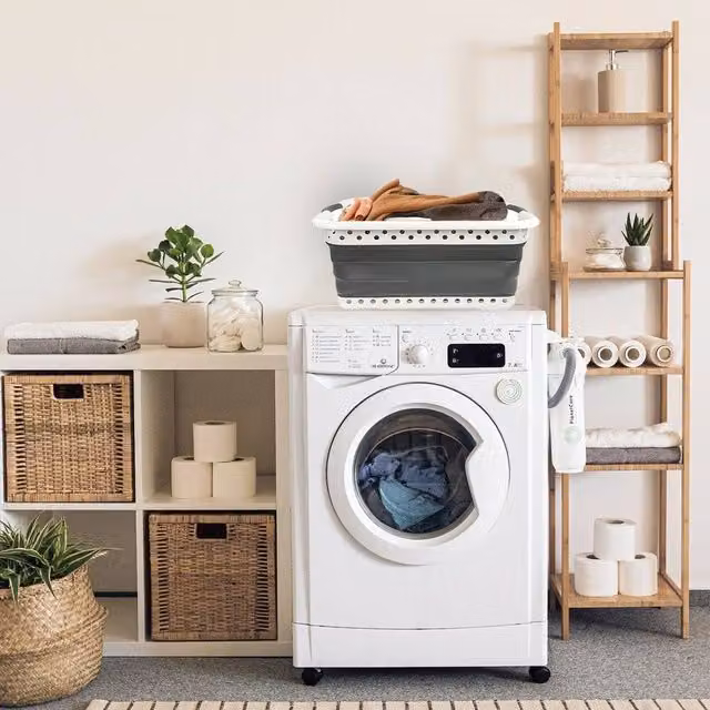 KORVIXA Collapsible Folding Laundry Washing Basket with Handles, Grey