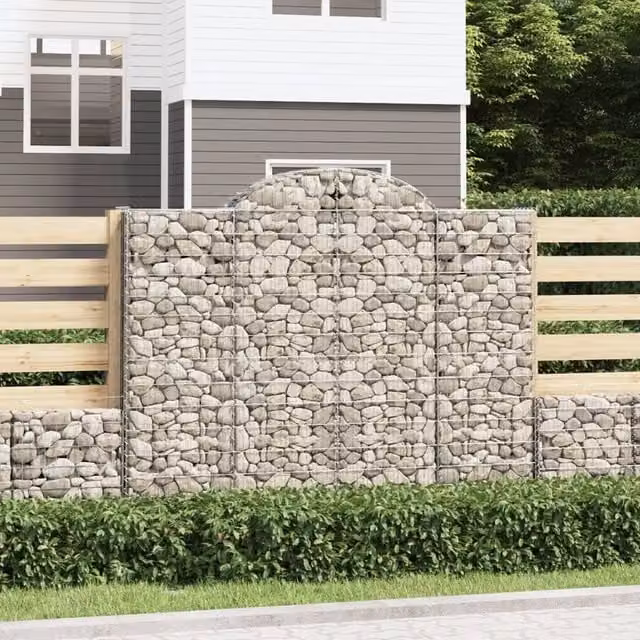 Berkfield Home Arched Gabion Baskets, 3 Piece Set, Silver Galvanised Steel, W: 200 cm, D: 50 cm, H: 160-180 cm – 1