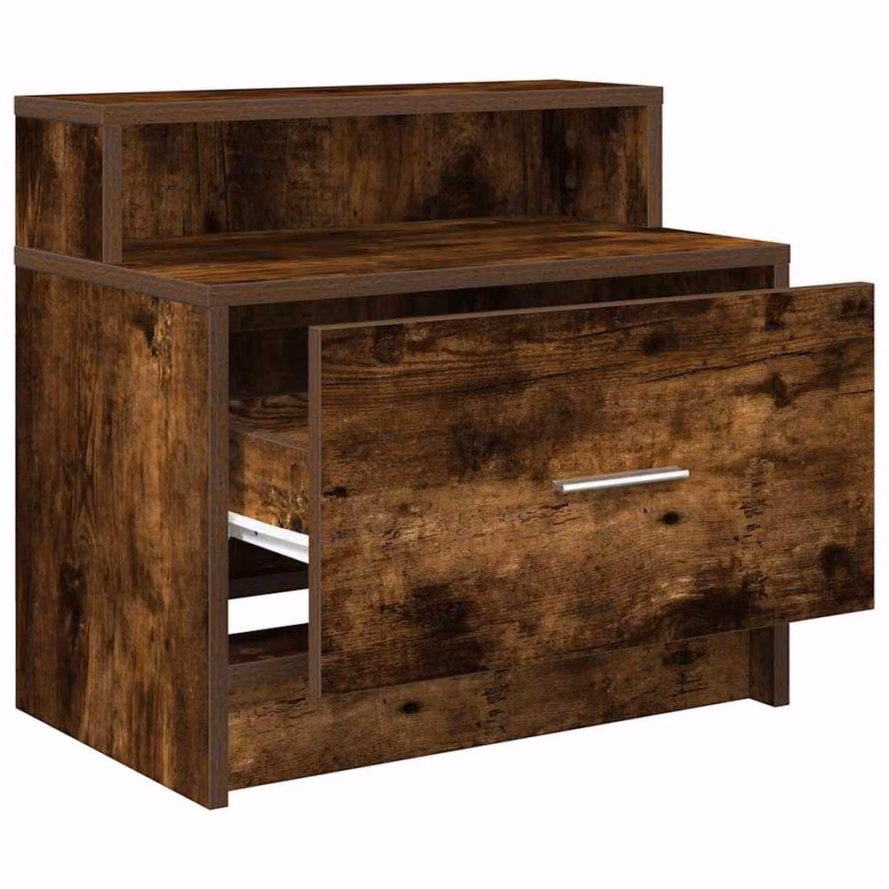 Berkfield Home Set of 2 Smoked Oak Bedside Cabinets with Drawer in Brown, W/D/H: 51 x 31 x 47 cm – 3