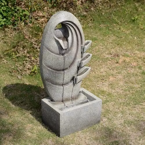 Teamson Home Modern Oval Outdoor Water Fountain with Warm LED Lights, Grey, W/D/H: 79.5 x 25.0 x 25.0 cm – 3