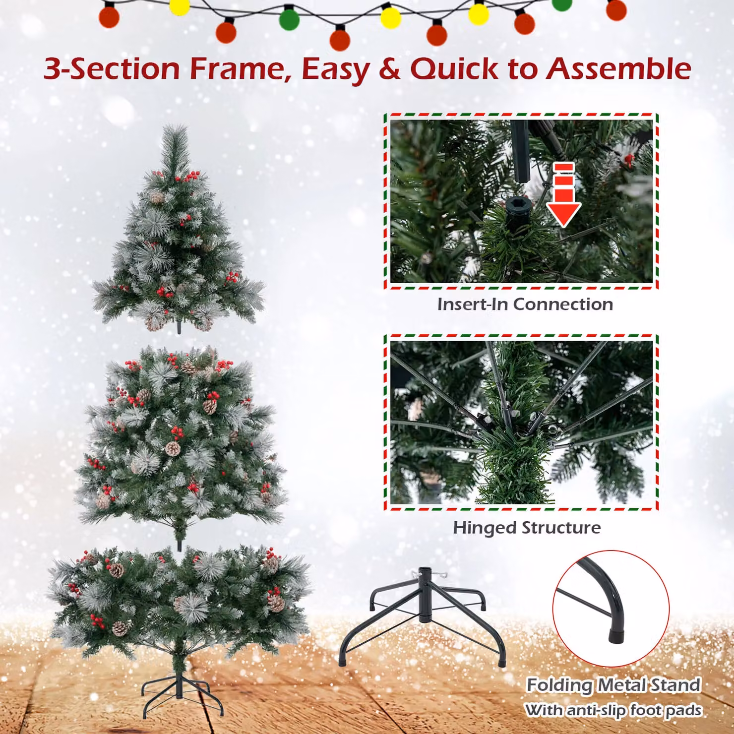 Costway 6ft Pre-Lit Artificial Christmas Tree with 350 LED Lights in Green – 5
