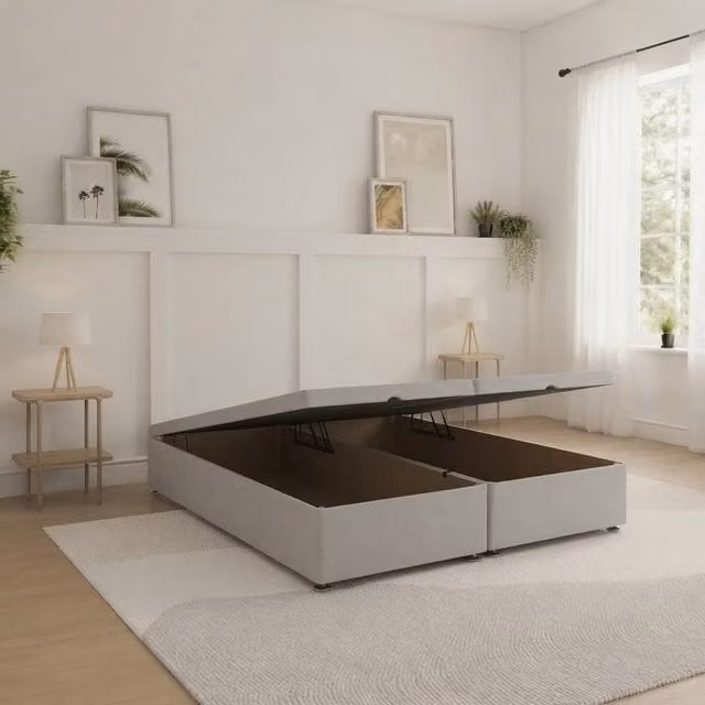 Sloomy Naples Silver Grey Upholstered Double Ottoman Bed Base with Lift Up Storage and Open End Storage, W/D/H: 140 x 200 cm