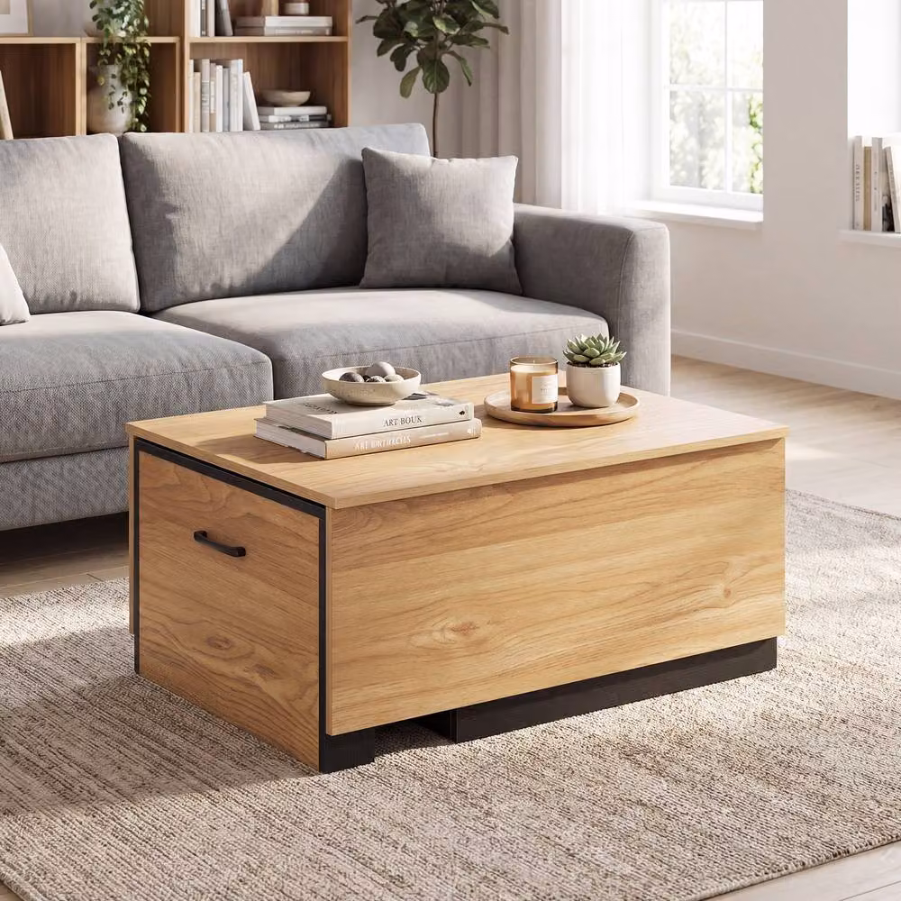 Gymax Extendable Modern Rectangular Coffee Table with 2 Storage Compartments in Brown Wood – 4