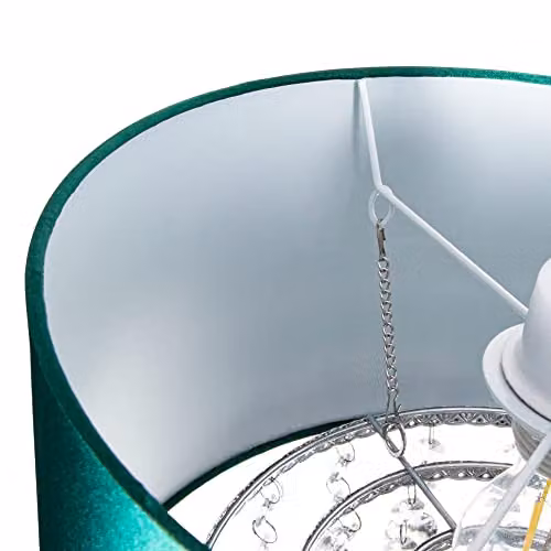 Happy Homewares Modern Round Satin Fabric Pendant Light Shade in Green with Transparent Droplets, Diameter: 30 cm – 3