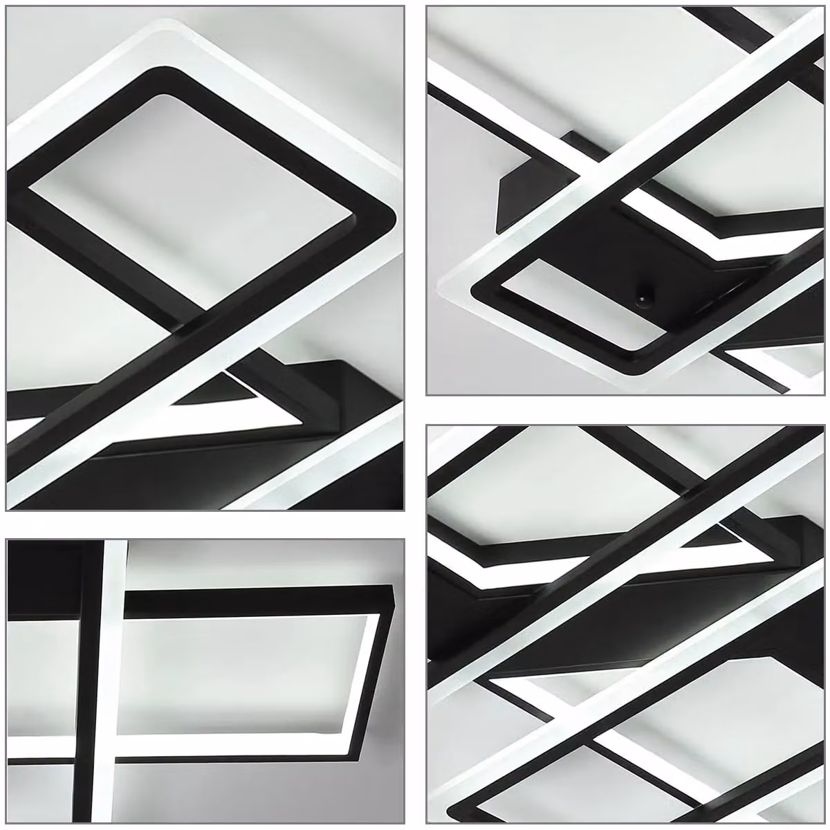 Garwarm Modern 95W LED Flush Mount Ceiling Light, Black Metal and Acrylic 4 Square Design – 4