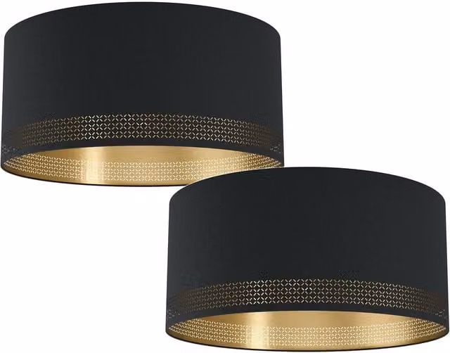 Loops 2 Pack Modern Black and Gold Fabric Ceiling Light with E27 Socket