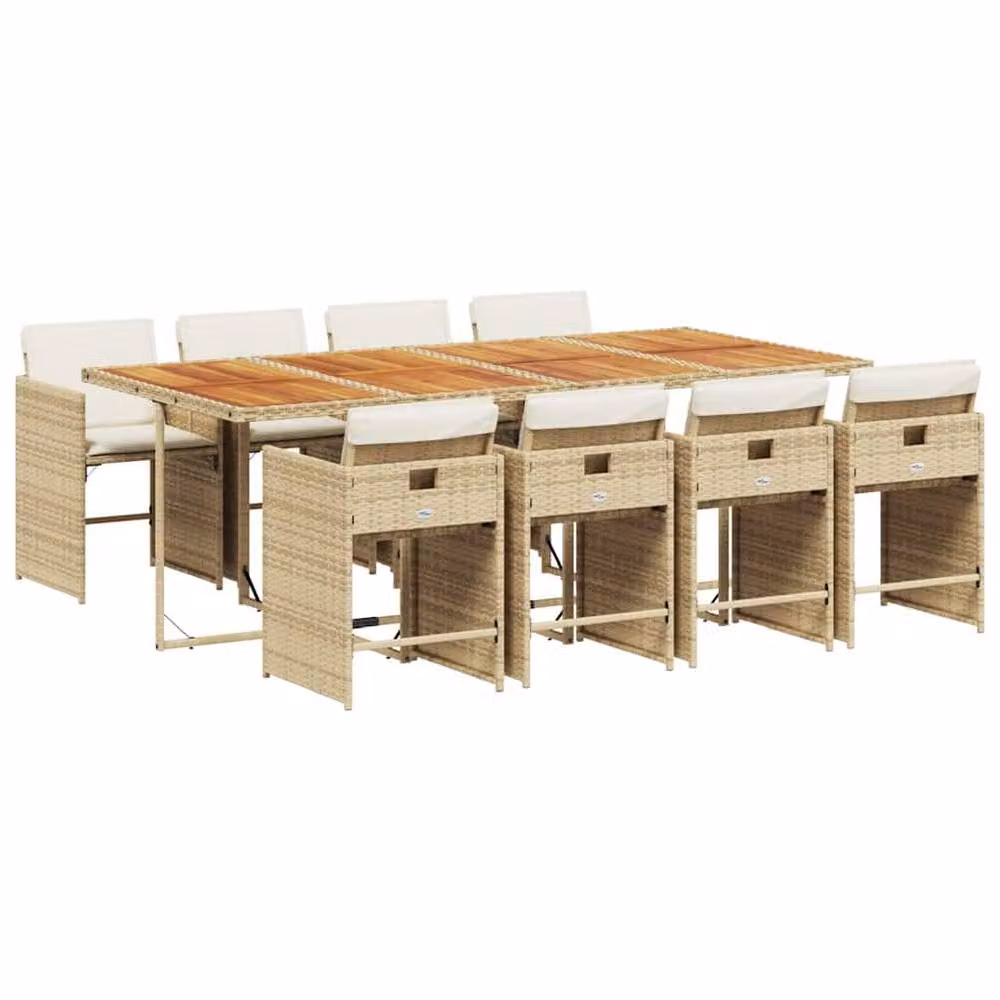 Berkfield Home 9 Piece Extendable Garden Dining Set with Beige Cushions and Acacia Wood – 2