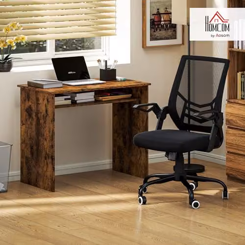 HOMCOM Modern Home Office Furniture Set with Desk, Office Chair and Shelf in Brown and Black – 2