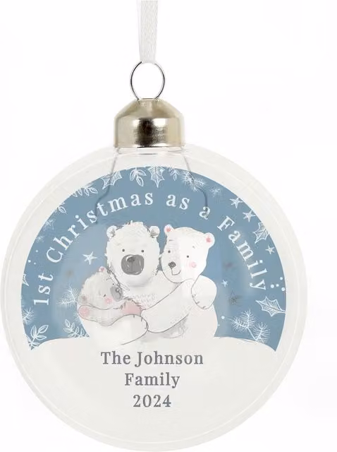 Personalised Memento Company Personalised First Christmas as a Family Glass Bauble in Clear