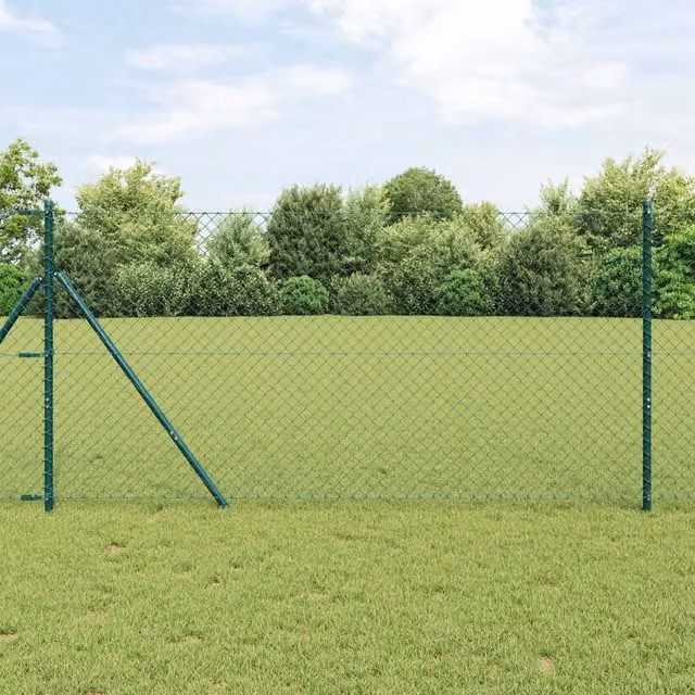 Berkfield Home Green PVC Coated Galvanised Steel Chain Link Fence, H: 120 cm x W: 10 m