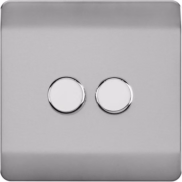Trendi 2 Gang 2 Way 10 Amp LED Dimmer Screwless Light Switch in Brushed Steel