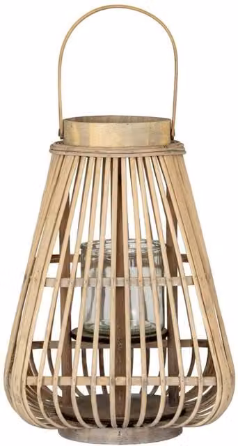 KDMD Medium Peardrop Rustic Wicker Lantern with Glass Holder in Brown