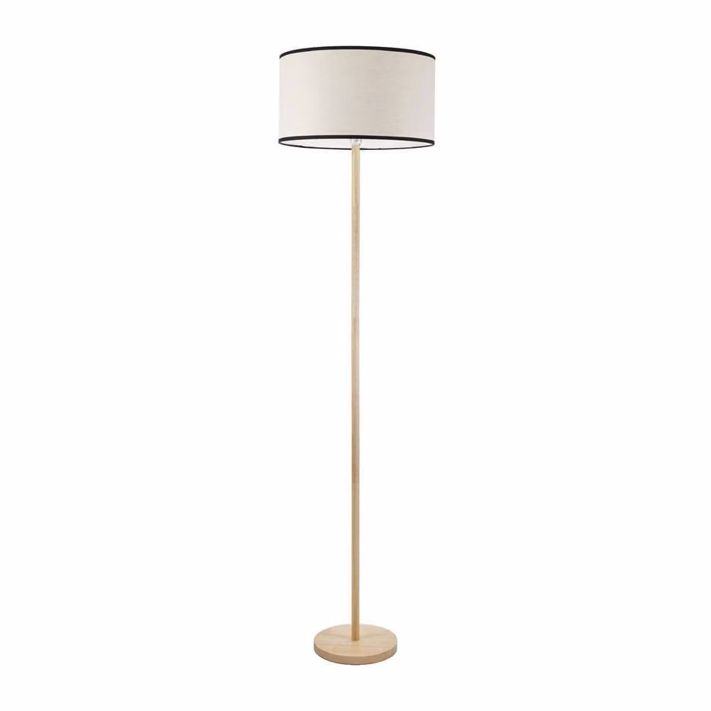ValueLights Tripod Wood Floor Lamp with Black Fabric Drum Shade – 2
