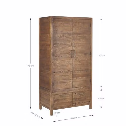 Julian Bowen Industrial Reclaimed Pine 2 Door 2 Drawer Wardrobe in Brown, H195 x W100 x D55 cm – 2