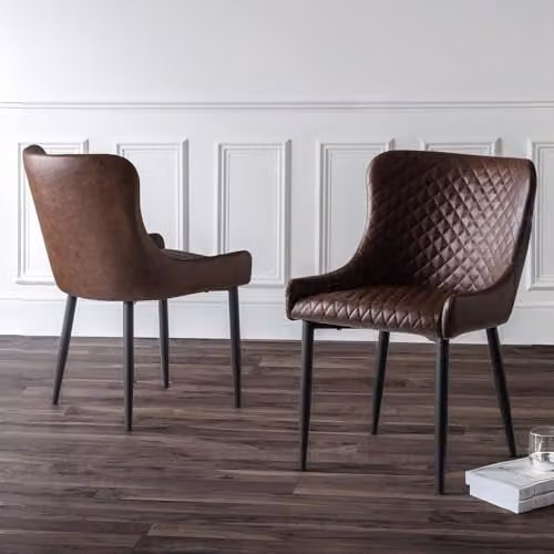 Julian Bowen Set of 2 Luxe Faux Leather Upholstered Dining Chairs in Brown and Black – 1