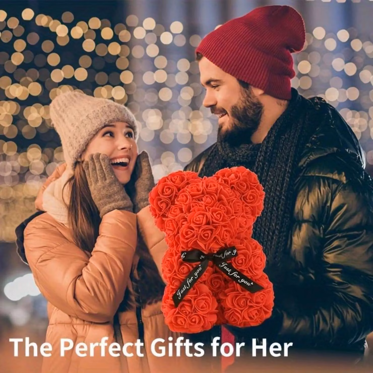 Smartbies Red Rose Petal Teddy Bear with Black Ribbon – 7