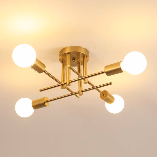 Pheashine Gold Sputnik Semi-Flush Mount Ceiling Light, W: 43 cm, H: 16 cm, D: 16 cm, E27 Retro Metal Design