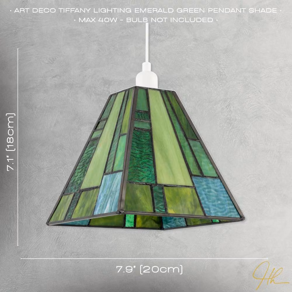Happy Homewares Art Deco Rectangular Tiffany Pendant Lighting Shade with Green Glass Panels – 5
