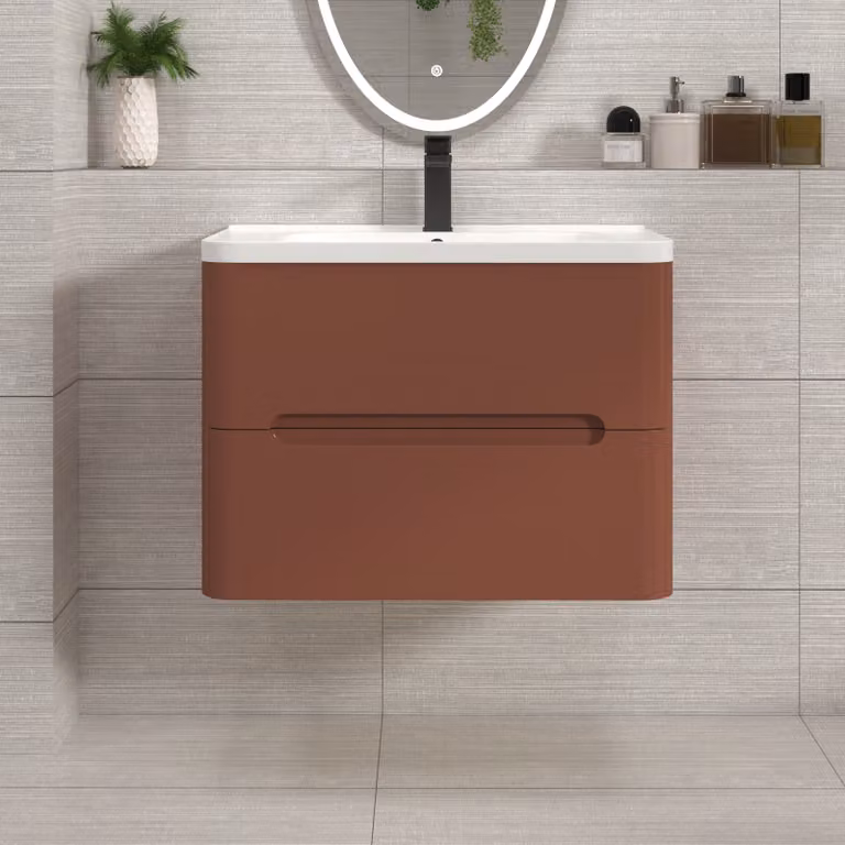 Royal Bathrooms Venice 700mm Wall Hung Vanity Unit with 2 Drawers and Ceramic Basin in Terracotta Clay Matt Finish