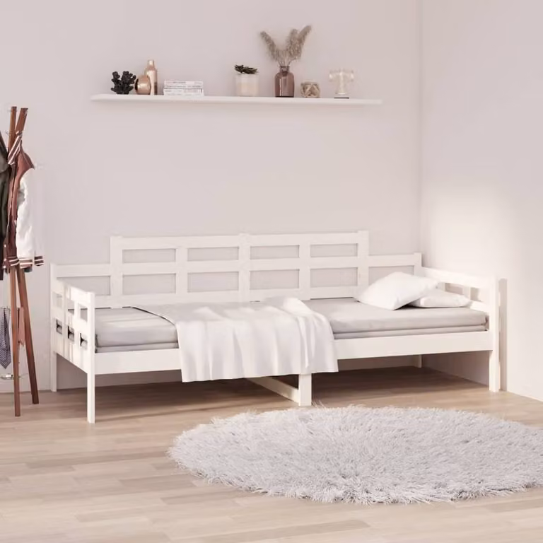 Berkfield Home Beautiful Day Bed in White Lacquered Solid Pine Wood, W/D/H: 190 x 90 x 76 cm