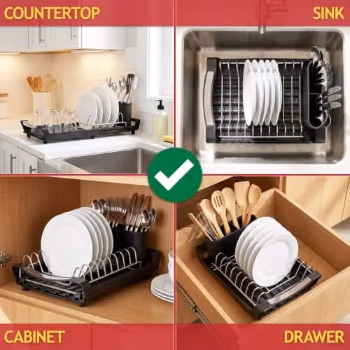 Spares2go Expandable Stainless Steel Dish Drainer with Cutlery Holder, Black – 8
