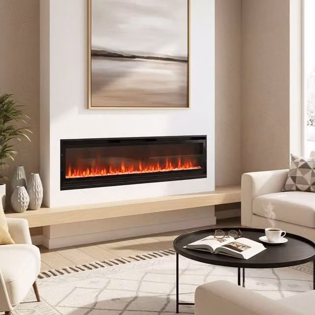 Livingandhome Wall Mounted Electric Fireplace Heater with Remote, Black, Width: 152.4 cm