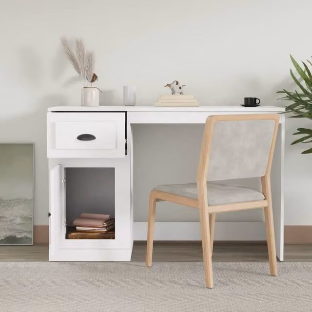 Berkfield Home Elegant Writing Desk in White, W/D/H: 115 x 50 x 75 cm