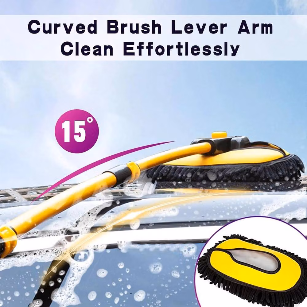 Kelvenix Car Wash Brush Kit with Telescopic Long Handle in Yellow – 3