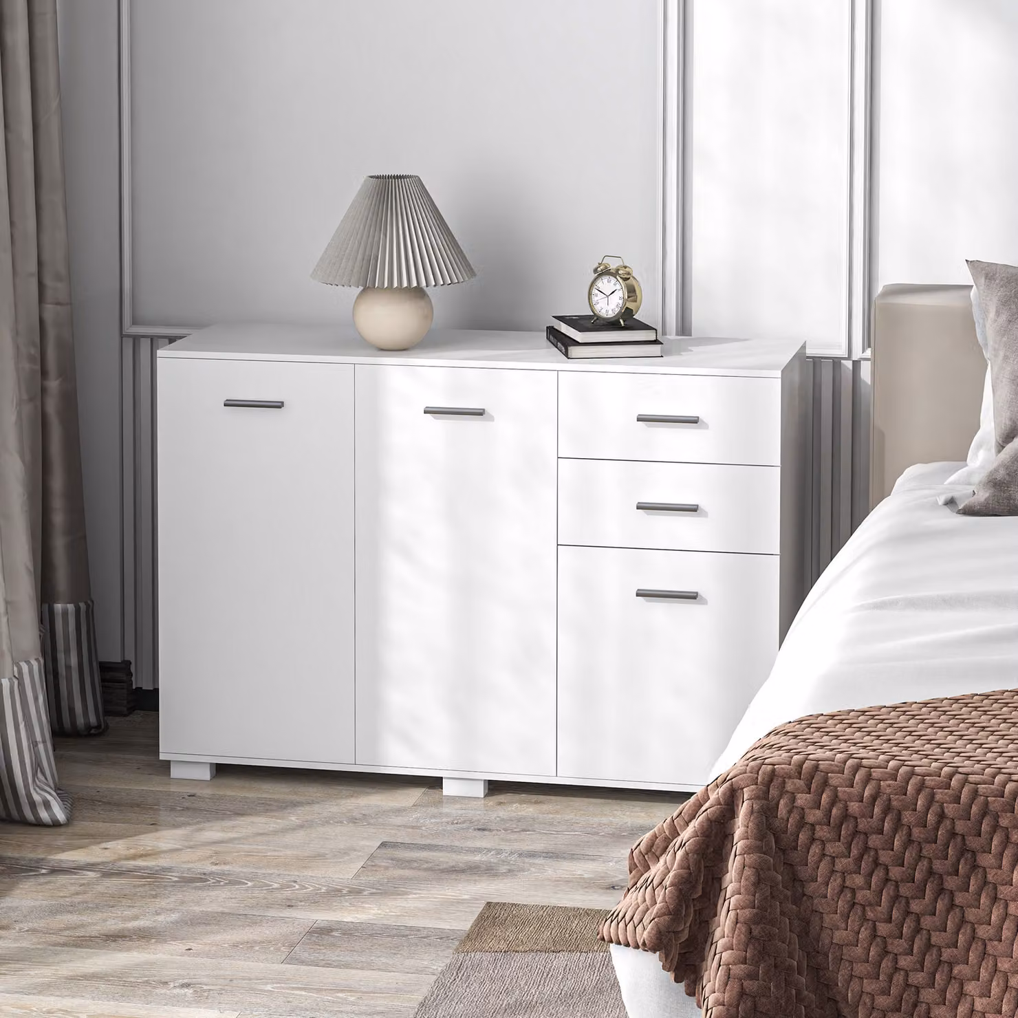 HOMCOM Modern White Sideboard Storage Cabinet with 2 Drawers, 3 Doors and Adjustable Shelves for Kitchen, Living or Dining Rooms – 2