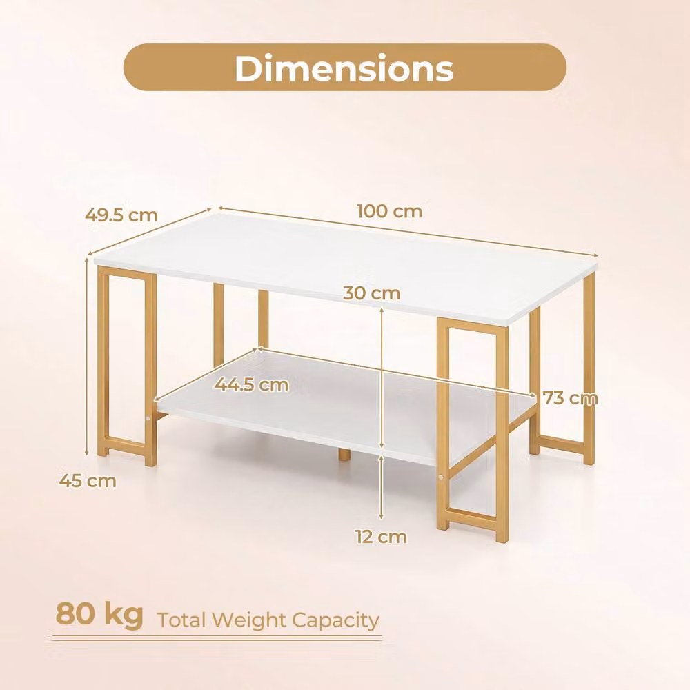Costway 2-Tier Rectangular Coffee Table with Shelf in White – 2