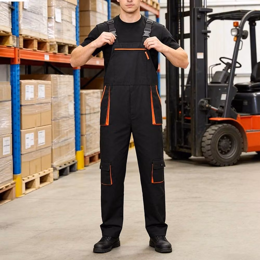 FLAVORA Unisex Garage Contrast Painters Workwear Bib and Brace in Black, Size 2XL – 3