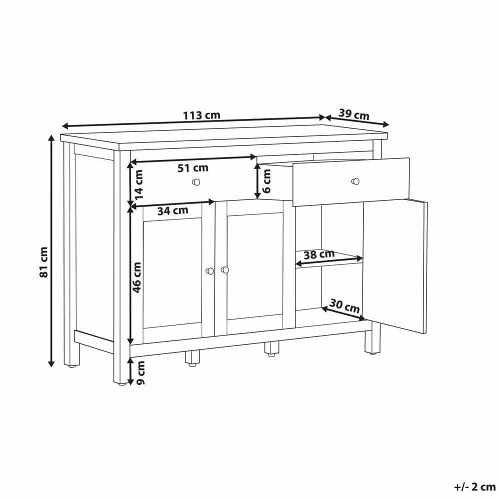 Wyld and Coco White and Brown MDF Sideboard with 2 Drawers and 3 Doors – 2