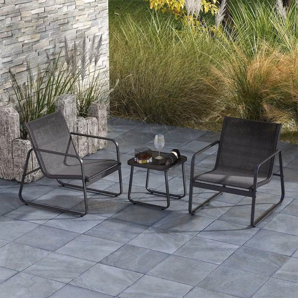 VOGREX 3-Piece Metal and Glass Patio Bistro Set in Matt Black – 6